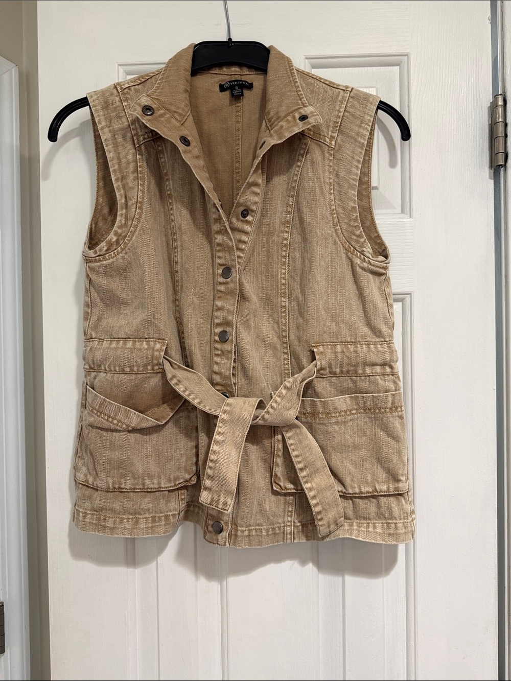 Verona Khaki/Tan Utility Vest with Waist Tie